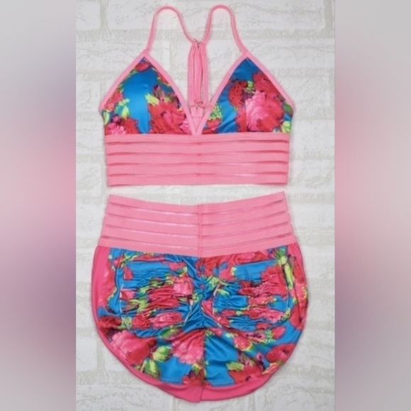 FLUORESCENT Floral Swim Suit, Size Large Top with Size Small Bottom - Picture 6 of 15